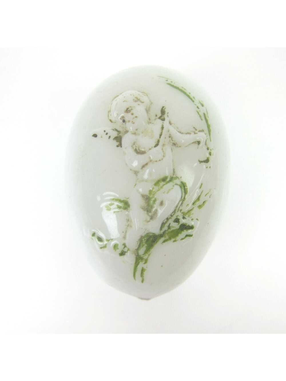 Antique Victorian Milk Glass Egg Opaque Blown Glass Raised Cupid Hand Painted